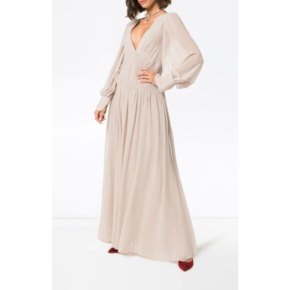 Couture Stella McCartney Carleigh Silk Georgette Maxi Dress Taupe 40 $2600 - Picture 2 of 12